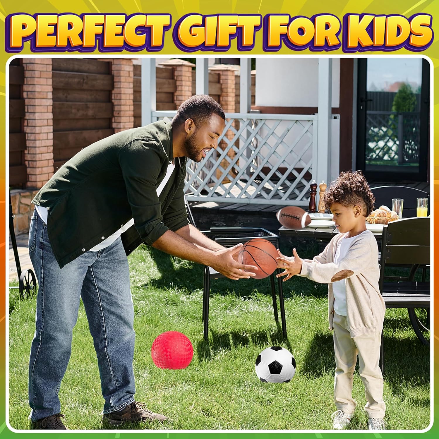 Bedwina Sports Balls for Kids & Toddlers - 5-inch Sports Balls Set Includes Football, Small Soccer Ball, Basketball, and Playground Balls, Fun Indoors & Outdoor Toys (Hand Pump Included)
