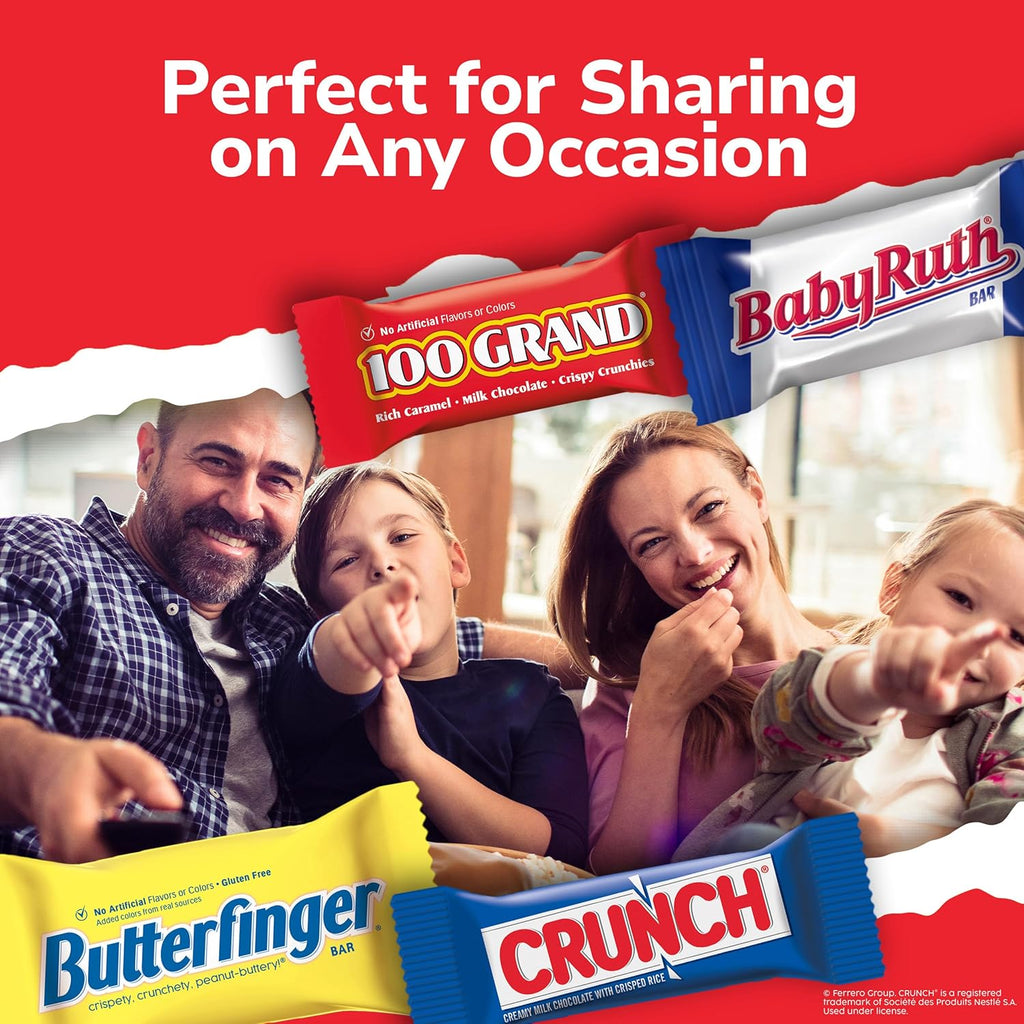 Butterfinger, CRUNCH, Baby Ruth, 100 Grand Fun Size Assorted Candy Bars, Great for Sharing, Bulk 60 Count Pack, 37.2 oz