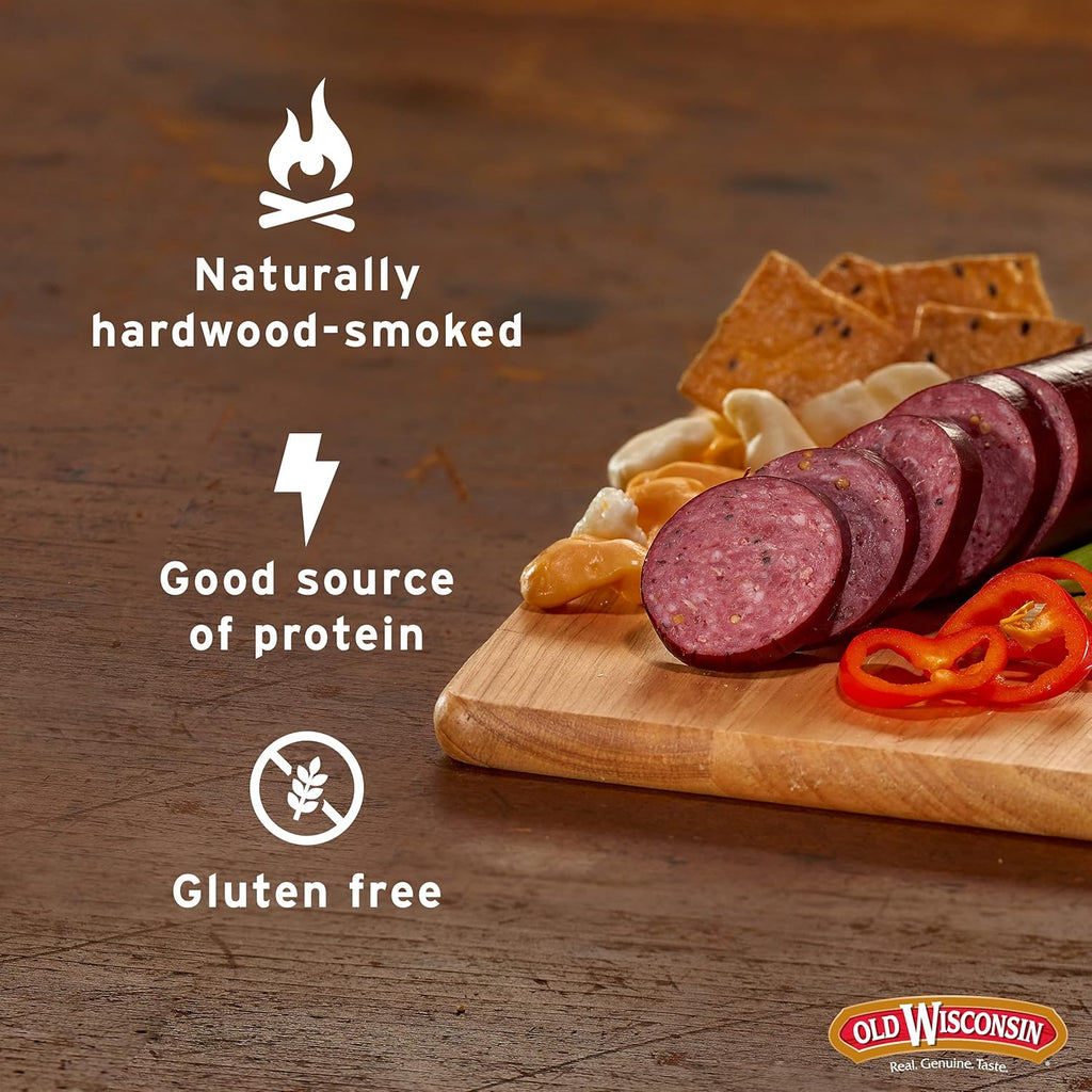 Old Wisconsin Premium Summer Sausage, 100% Natural Meat, Charcuterie, Ready to Eat, High Protein, Low Carb, Keto, Gluten Free, Beef Flavor, 8 Ounce