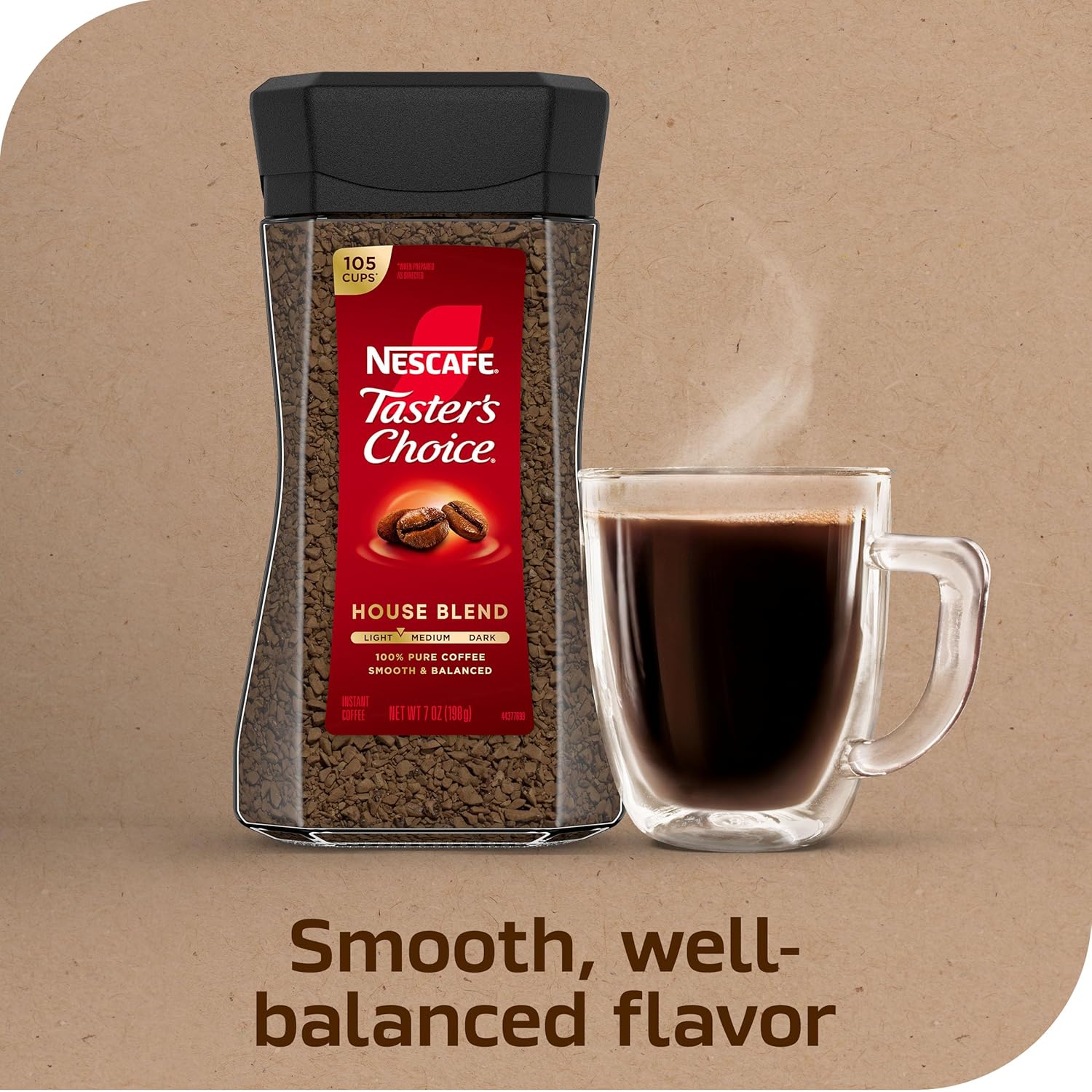 NESCAFÉ Taster's Choice Instant Coffee, Light Medium Roast, House Blend, 2 Jars (7 Oz Each)