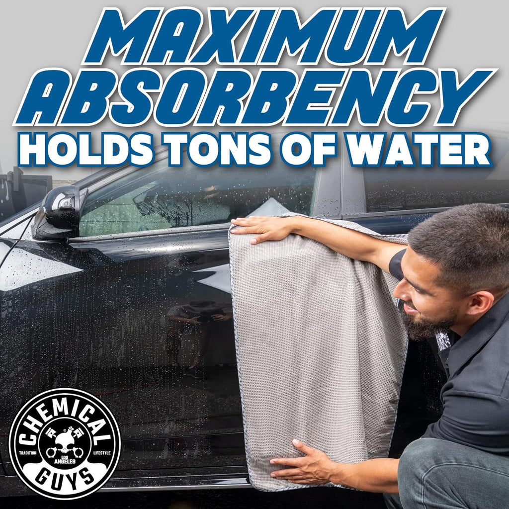 Chemical Guys Waffle Weave Gray Matter Microfiber Drying Towel - 25" x 36", 70/30 Blend Microfiber Towel with Silk Edging for Scratch-Free Car Drying, Ultra Absorbent and Safe for All Surfaces