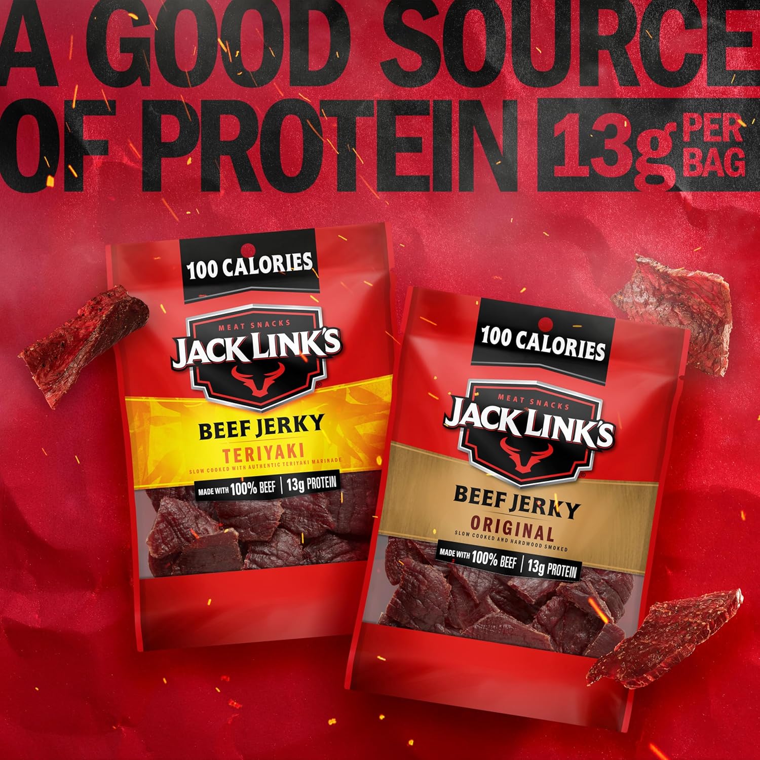 Jack Link's Beef Jerky Variety Pack - Original and Teriyaki - (9 Pack) 1.25 oz Bag - Ready to Eat Protein Snacks - 13g Protein per Serving - Made with 100% Real Beef