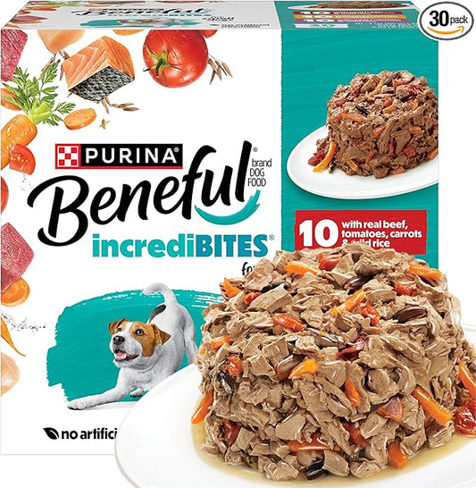 Beneful Purina Small Breed Wet Dog Food Variety Pack, IncrediBites With Real Beef, Chicken and Salmon - (Pack of 30) 3 Oz. Cans