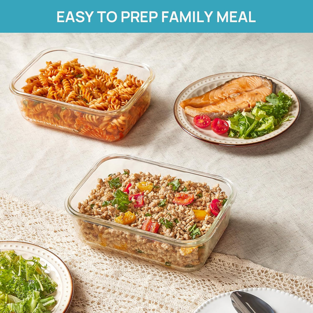 Vtopmart 2Pack 1860ml/63oz Large Glass Storage Containers with Lids, Meal Prep Food Container Set with Snap Airtight Lid for Baking, Microwave, Oven, Leak Proof, for Freezer, Dishwasher, Grey