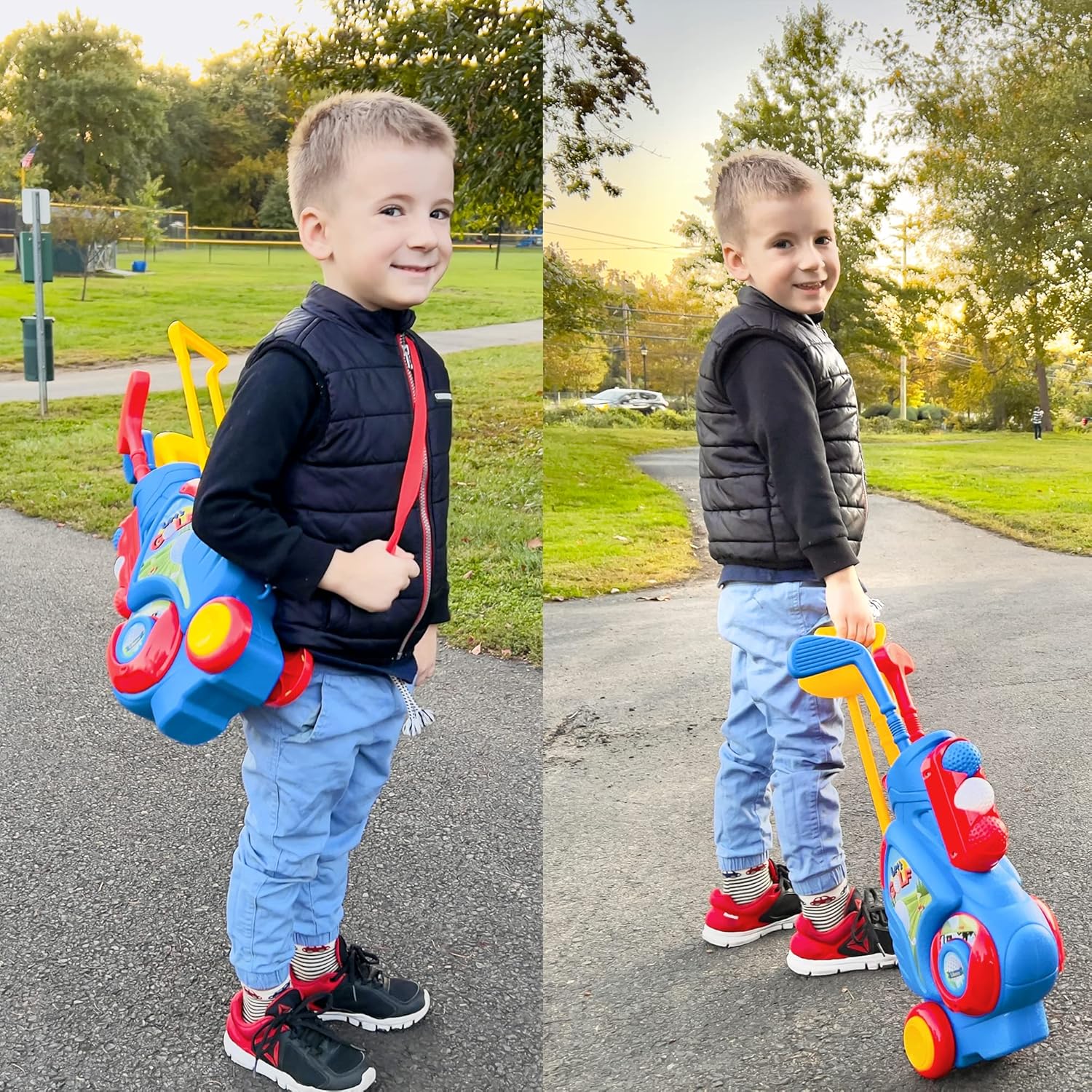 Liberry Toddler Golf Set, Upgraded Kids Golf Cart with Unique Shoulder Strap Design, Indoor Outdoor Sports Toys Gifts for Boys Girls 1 2 3 4 Years Old