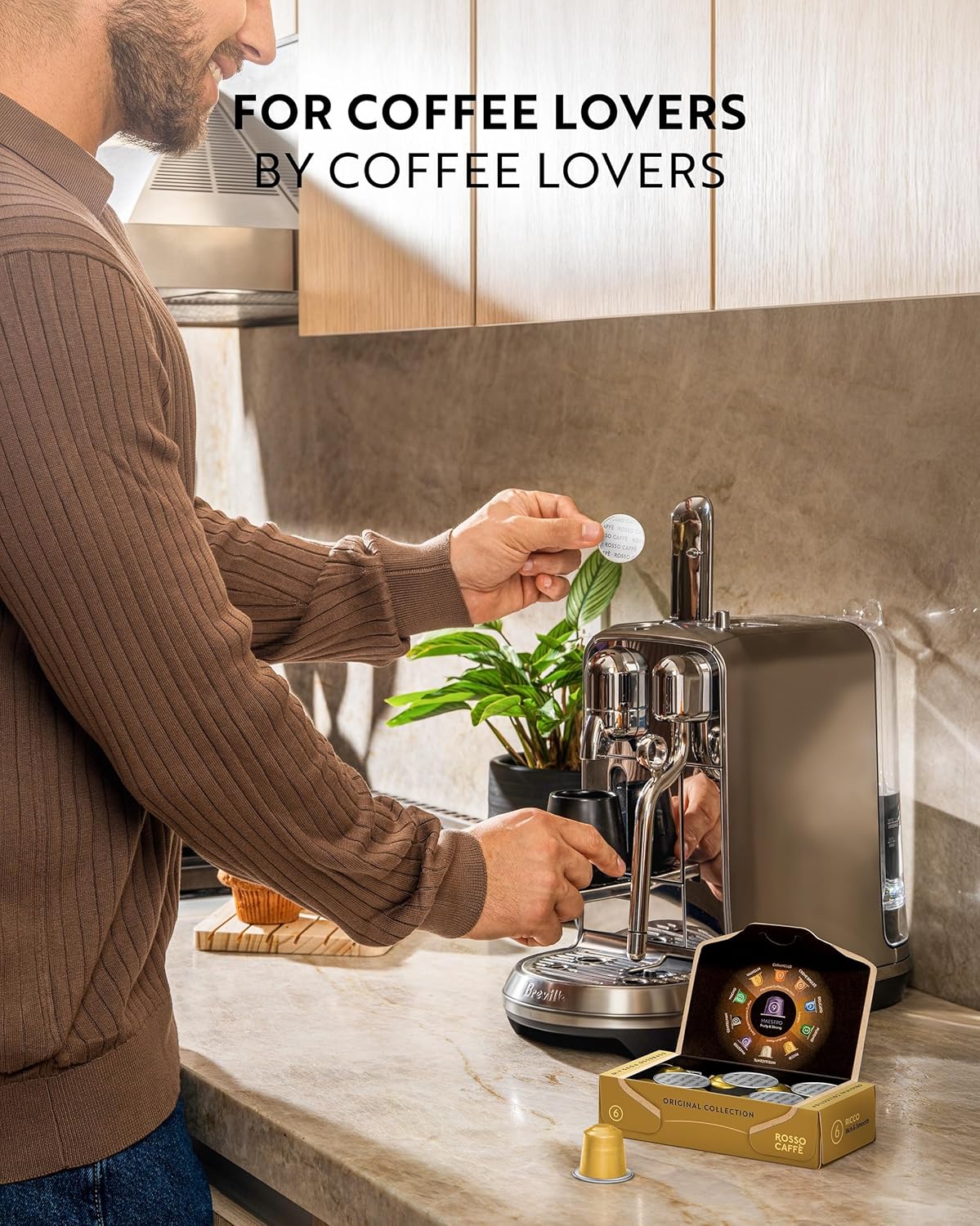 ROSSO CAFFÈ 120 Espresso Coffee Pods for Nespresso Original Machines, Premium Capsules, Variety Value Pack 6 Flavors, Rich Breakfast to Intense Roasts