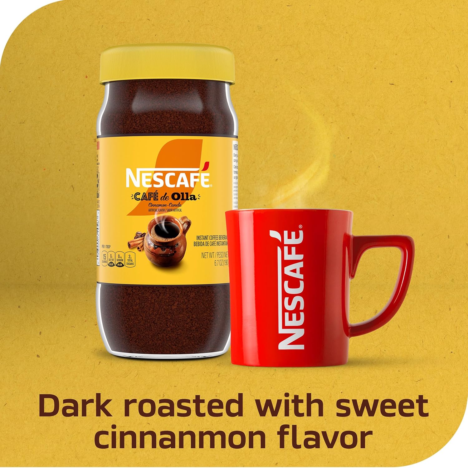 NESCAFÉ Café de Olla, Cinnamon Flavored Instant Coffee, 1 Jar (6.7 Oz)