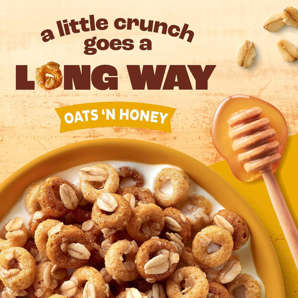 Cheerios Oat Crunch Oats 'N Honey Breakfast Cereal, Made with Whole Grain, Family Size, 24 oz