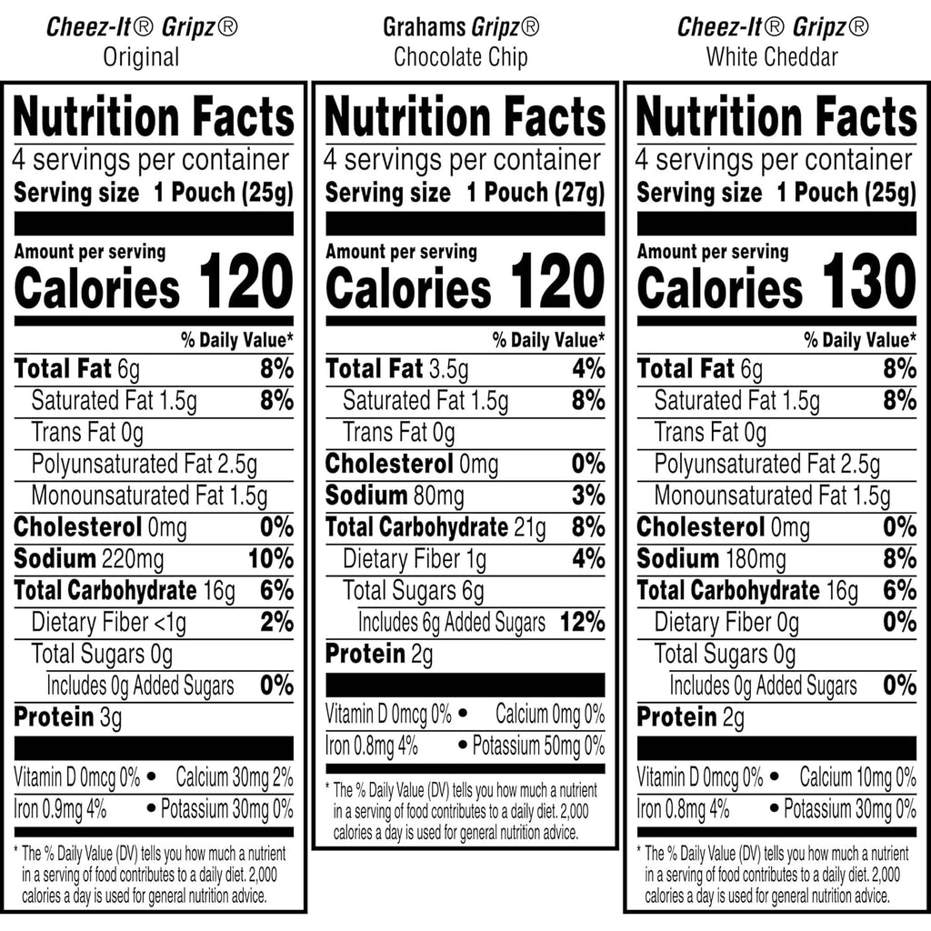 Gripz Mini Baked Snack Crackers, Sweet and Salty Snacks, Variety Pack, 11oz Box (12 Pouches)