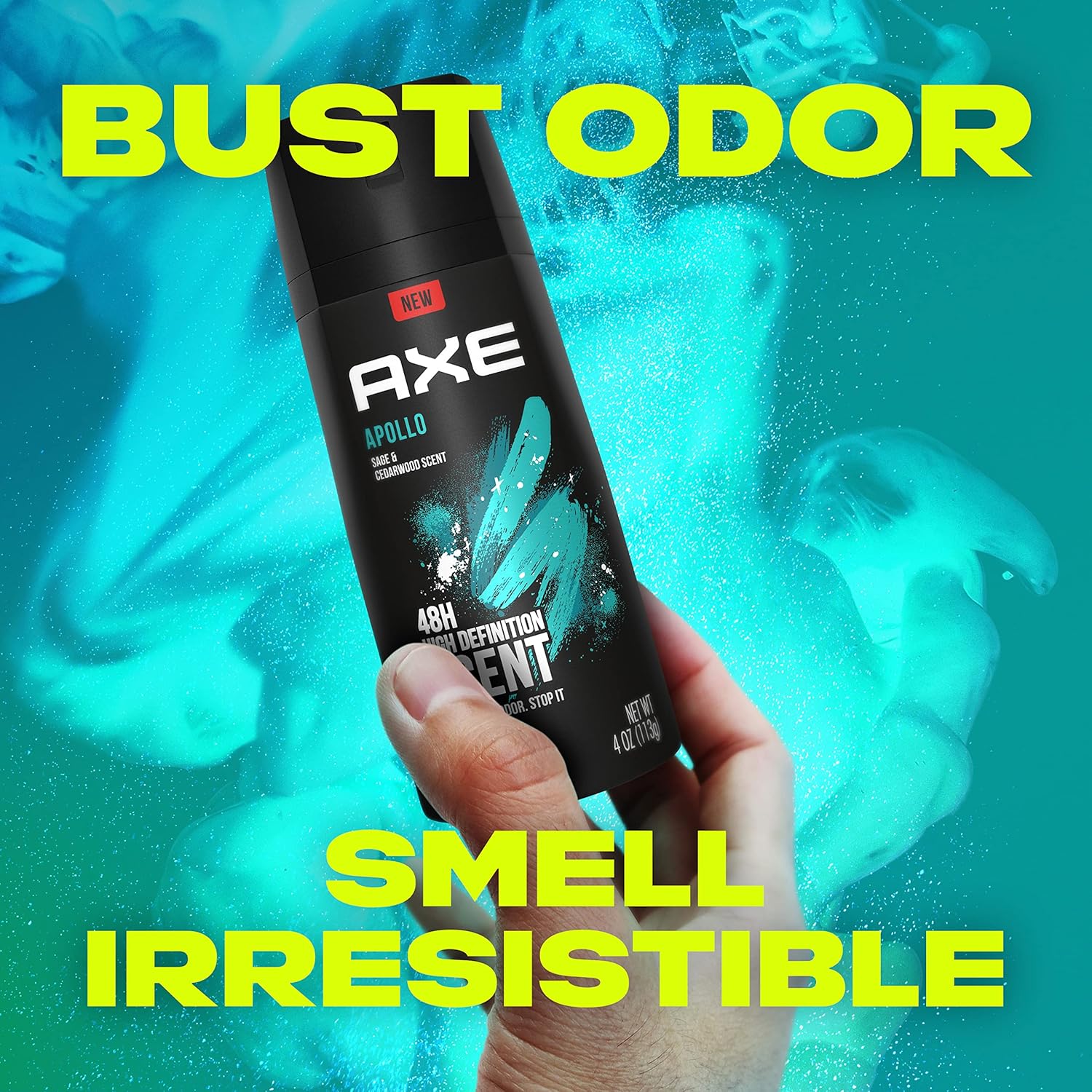 AXE Apollo Body Spray Deodorant for Long-Lasting Odor Protection, Sage & Cedarwood Deodorant for Men Formulated Without Aluminum 4 Ounce (Pack of 4)