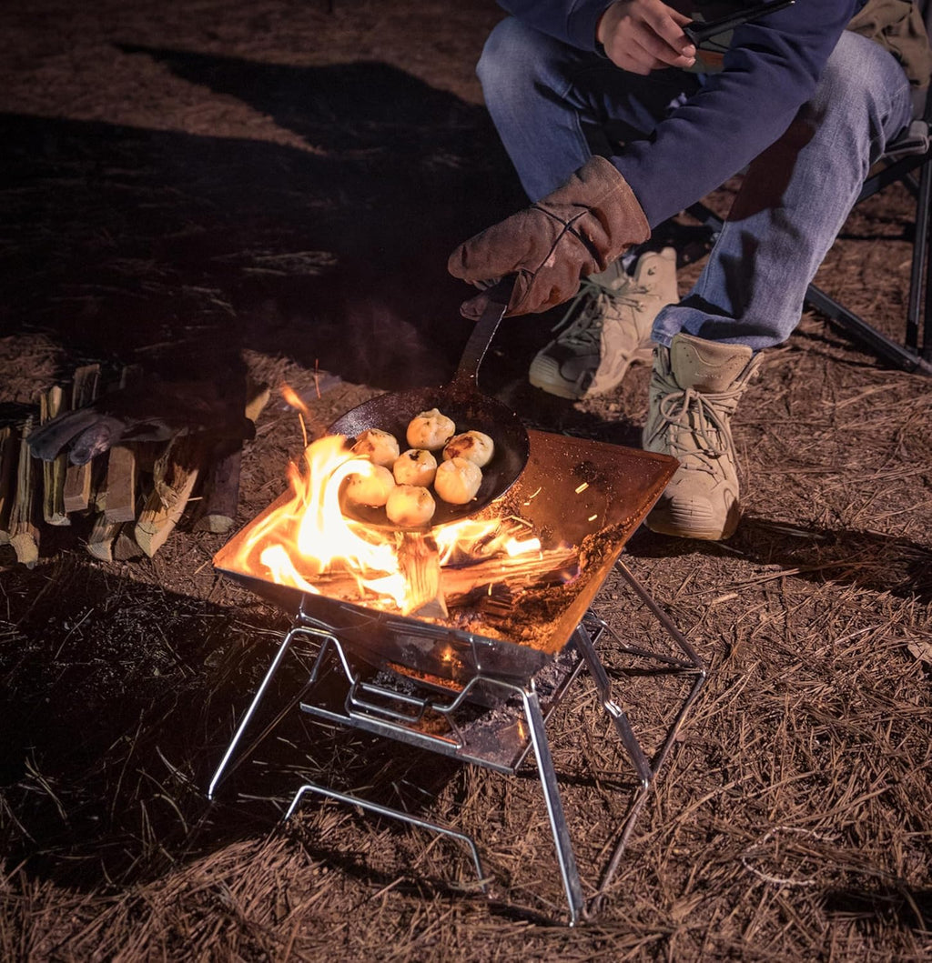 CAMPINGMOON Portable Stainless Steel Campfire Fire Pit Foldable Wood Burning Charcoal Grill for Camping Stove, Outdoor Cooking, Folding BBQ Grill 14-inch with Carry Bag MT-2