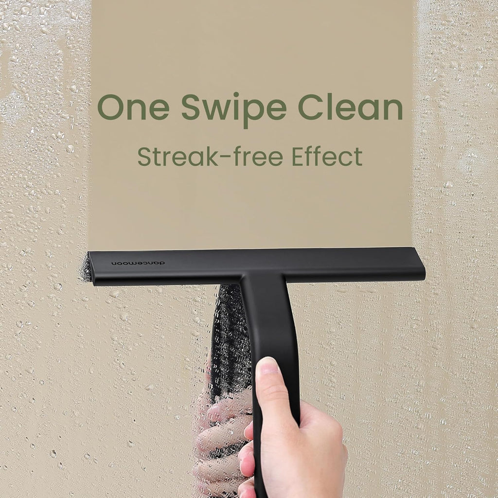 dancemoon JustHang Shower Squeegee for Glass Doors, All-One-Piece Silicone with Built-in Hook Design for Easy Hanging, Household Window Mirror Squeegee for Bathroom, Glass, Kitchen, Tile Wall, Car