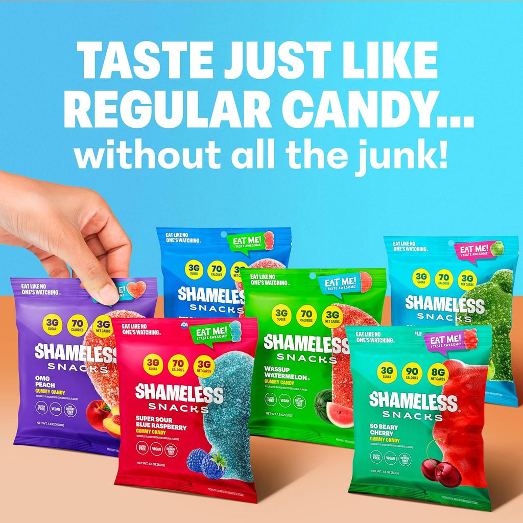 Shameless Snacks - Healthy Low Calorie Snacks, Low Carb Keto Gummies (Gluten Free Candy) - 6 Pack Super Variety Pack