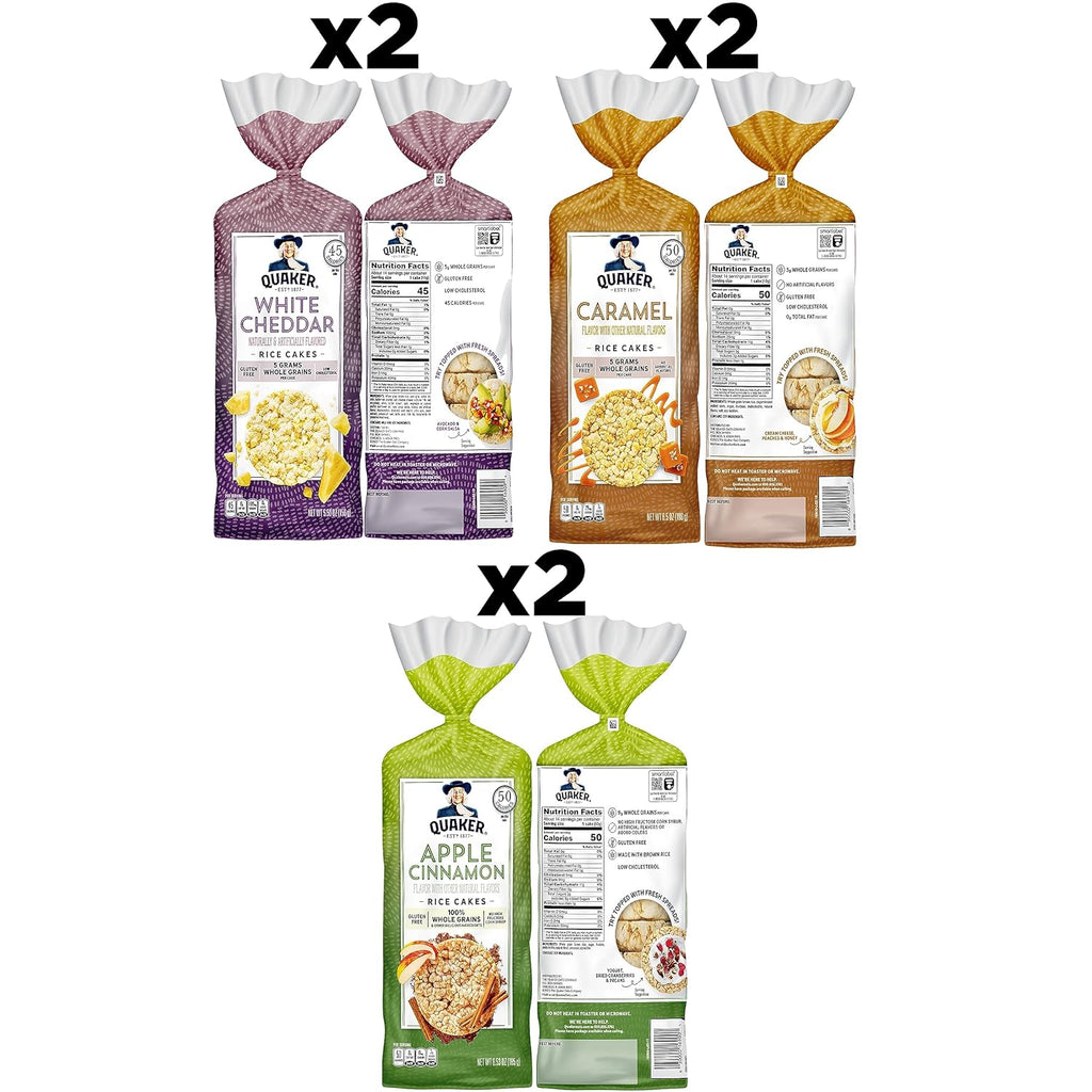 Quaker Large Rice Cakes, Gluten Free, 3 Flavor Variety Pack, 6 Count