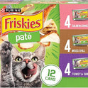 Purina Friskies Wet Cat Food Pate Variety Pack Salmon Dinner, Turkey and Giblets Dinner and Mixed Grill - (2 Packs of 12) 5.5 oz. Cans