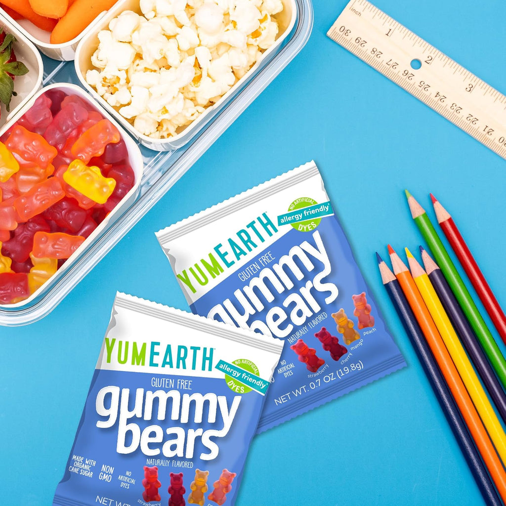 YumEarth Organic Gummy Bears - Fruity Gummy Candy Snack Packs, Gluten Free Snacks for Kids - Allergy Friendly, Non-GMO, No Artificial Dyes - Assorted Flavors, 10.5 oz. (Pack of 15)