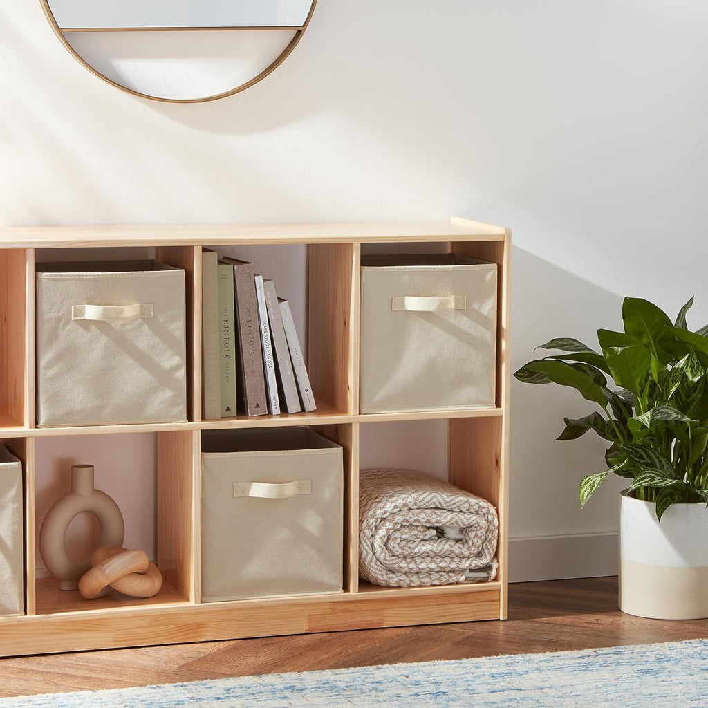 Collapsible Fabric Storage Cubes Organizer with Handles, Sturdy, Beige, 10.5-x-10.5-x-11-inch, Pack of 6