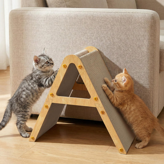 Conlun Cat Scratcher Cardboard with Wood Frame, 3-in-1 Vertical & Horizontal Scratching Pad, Reversible Cat Scratch Board, Durable Furniture Protector for Kittens & Small Cats