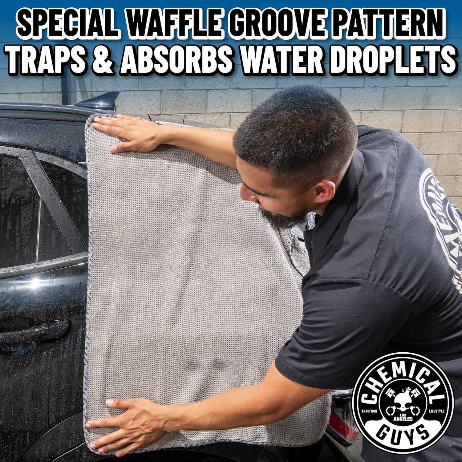 Chemical Guys Waffle Weave Gray Matter Microfiber Drying Towel - 25" x 36", 70/30 Blend Microfiber Towel with Silk Edging for Scratch-Free Car Drying, Ultra Absorbent and Safe for All Surfaces