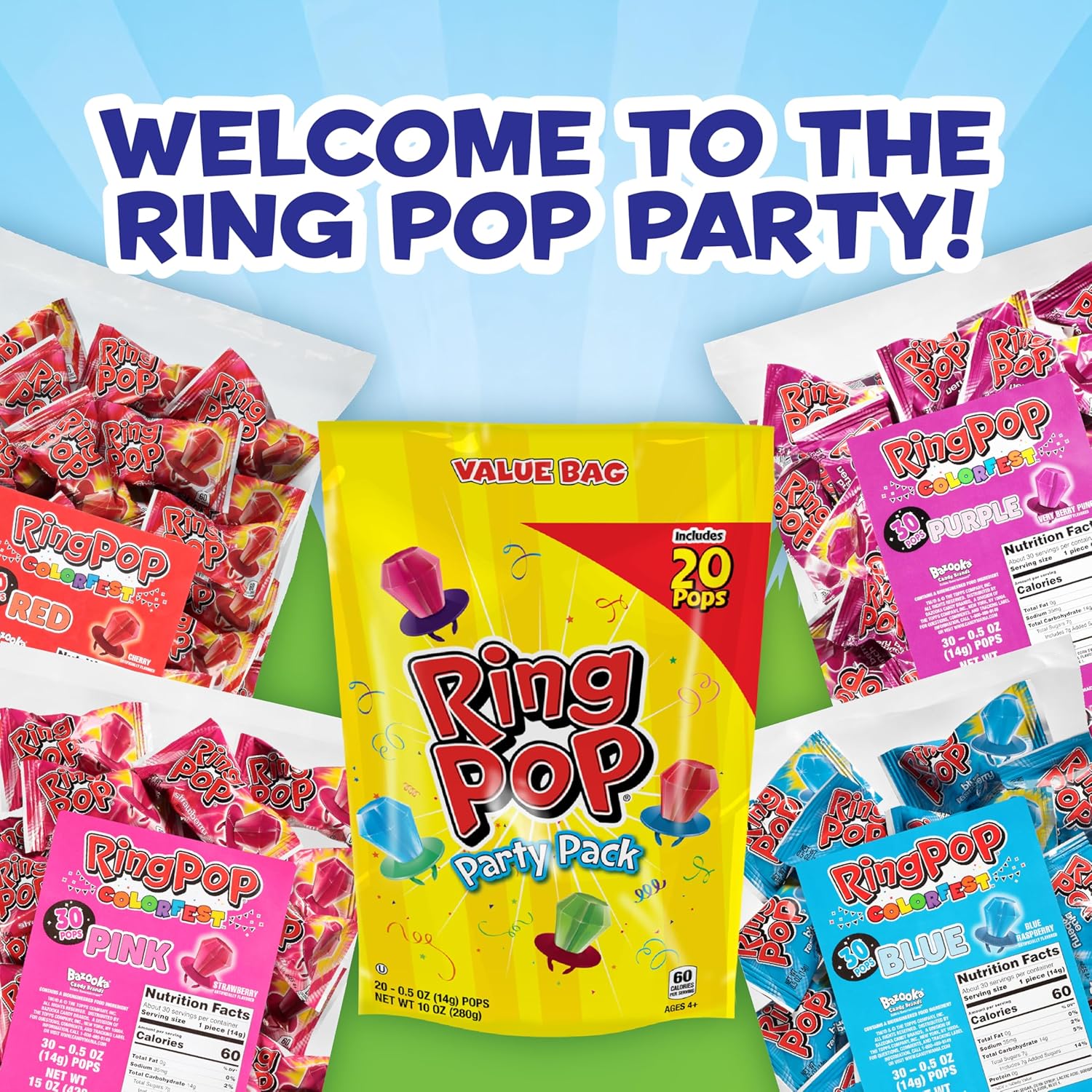 Ring Pop Green Easter Candy Lollipops, 30Ct Bulk Candy Individually Wrapped in Green Watermelon Flavor, Full Size, Fun St. Patrick’s Day Party Favors, Birthday Parties, Easter Basket Stuffers
