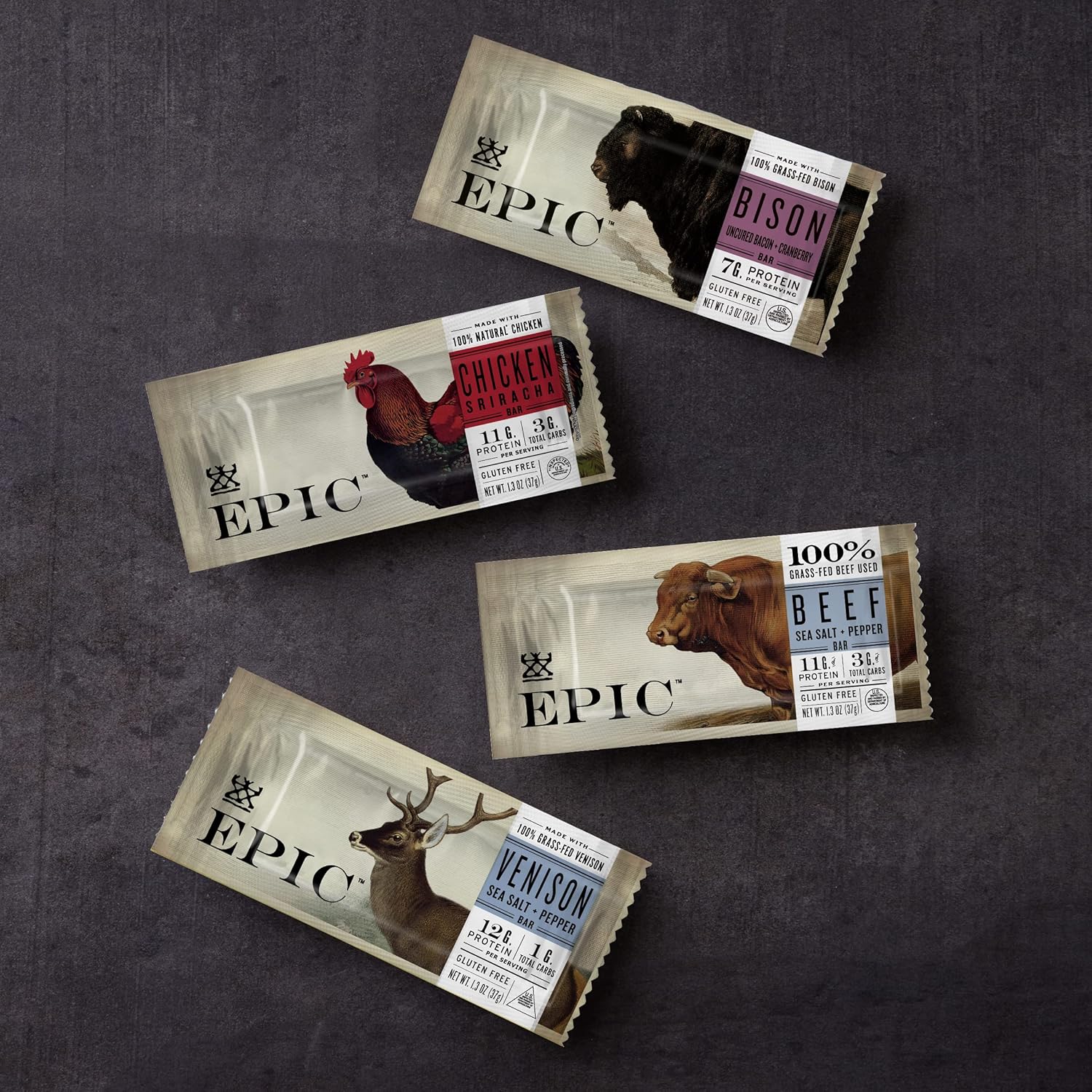 EPIC Bars, Venison Sea Salt and Pepper Bar, Keto Friendly, Whole30 Approved, Gluten Free, 12 Count, 15.6 oz