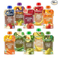Happy Baby Organics Stage 2 Baby Food Pouches, Gluten Free, Vegan & Healthy Snack, Clearly Crafted Fruit & Veggie Puree, Fruit & Veggie Variety Pack, 4 Ounces (Pack of 10),  Exclusive
