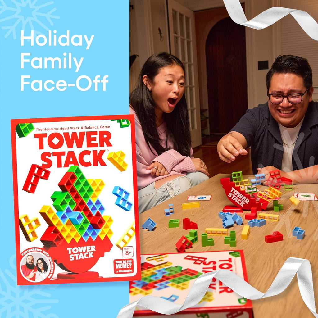 Tower Stack by Relatable, Exciting Tower Game for Kids & Adults Family Game Night, Fun Stacking and Building Toys, Includes 36 Cards, 24 Blocks, 1 Tower Body, 1 Tower Stand, and Instructions