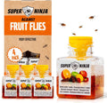 Super Ninja Fruit Fly Traps for Indoors - 4 Pack, Highly Effective Fruit Fly Catcher for Indoor Use for Home & Kitchen, Up to 3 Weeks of Performance per Bottle, Kid & Pet Friendly