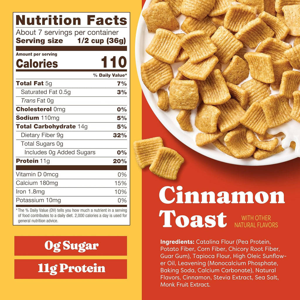 Catalina Crunch Protein Cereal | Sugar Free Breakfast Cereal with 11g of Protein | Gluten Free, Keto Friendly | Cinnamon Toast - 9 oz. Bag (Pack of 1)