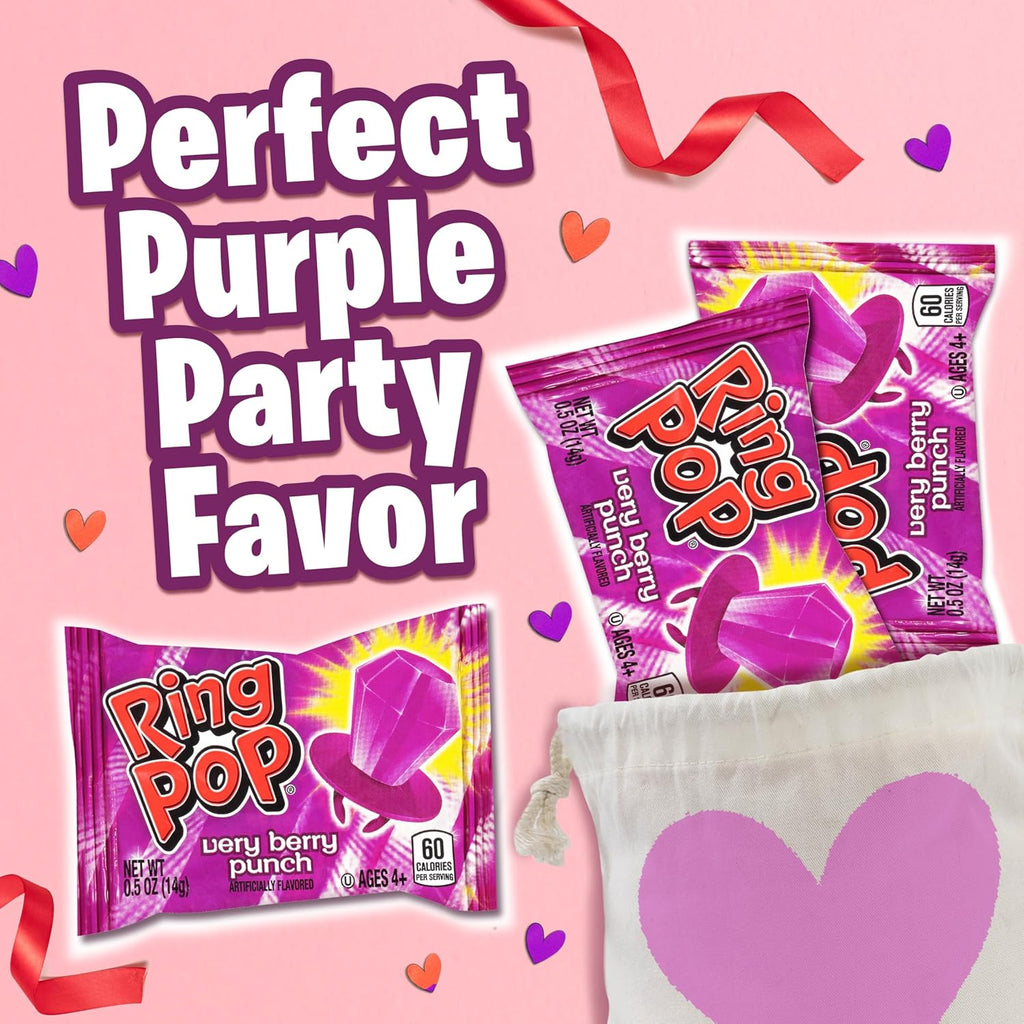 Ring Pop Purple Easter Candy Lollipops, 30Ct Bulk Individually Wrapped in Very Berry Punch Flavor, Full Size, Fun Hard Candy For Birthday Parties, Easter Basket Stuffers, Egg Fillers, Party Favors