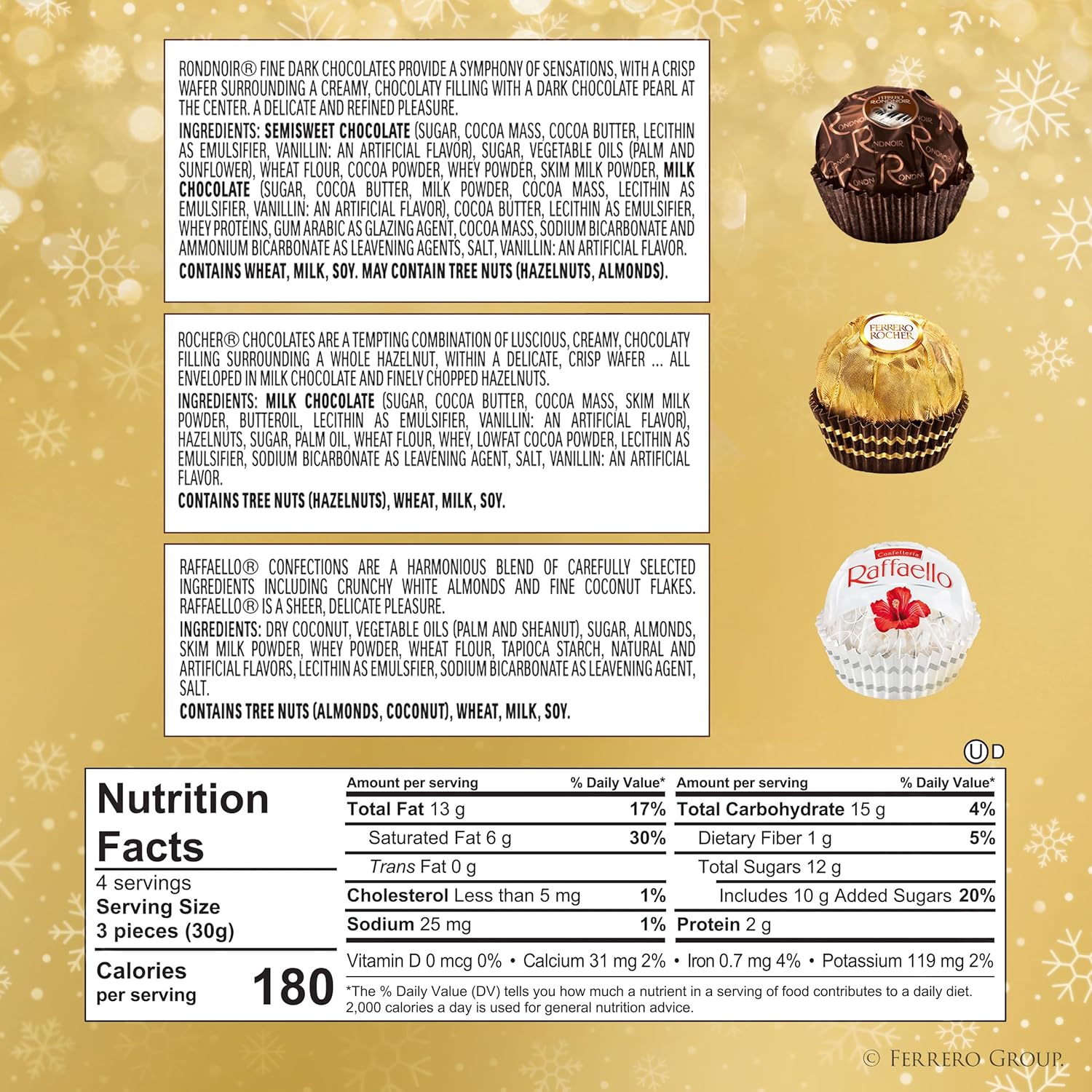 Ferrero Collection, 12 Count, Premium Gourmet Assorted Hazelnut Milk Chocolate, Dark Chocolate and Coconut, 4.6 oz