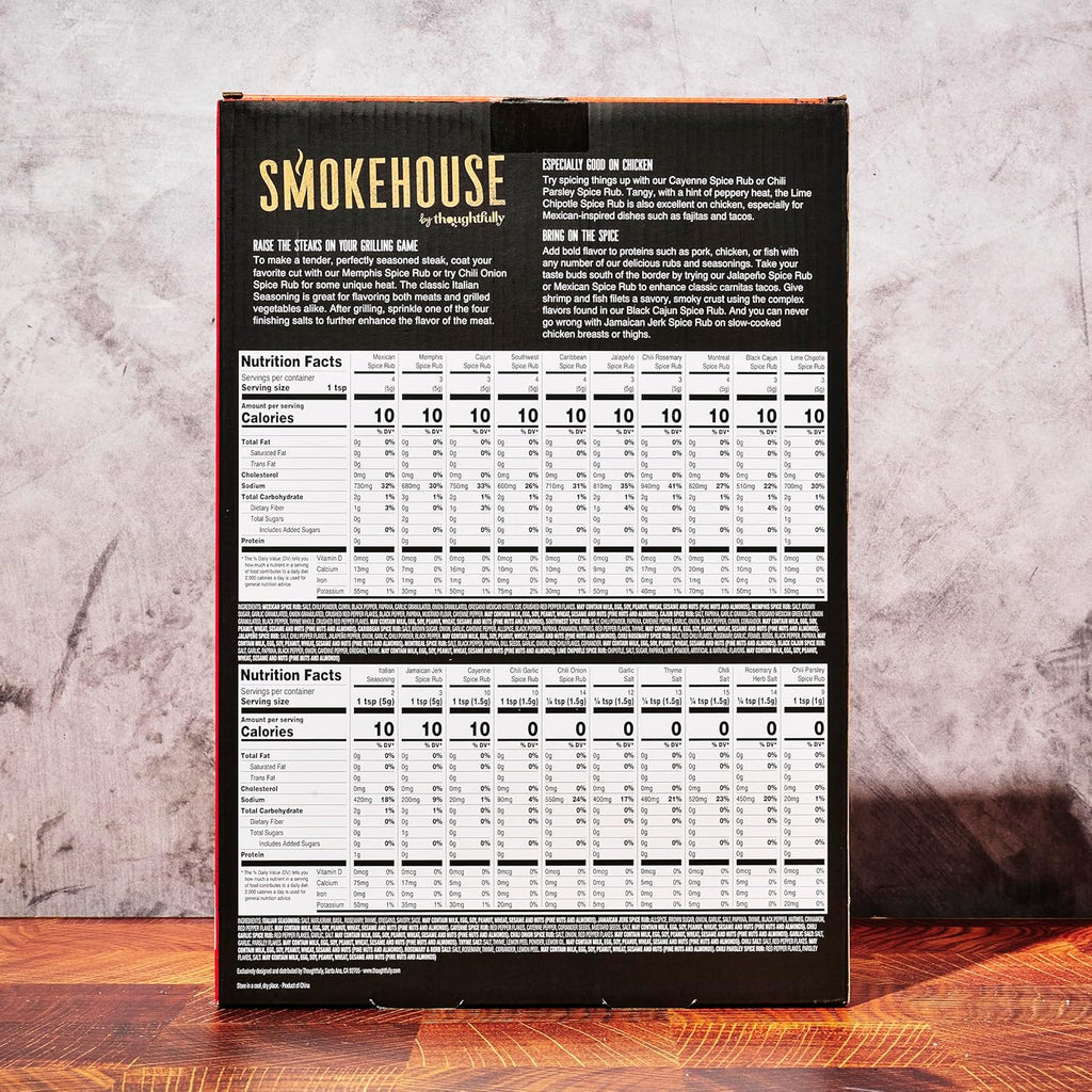 Smokehouse by Thoughtfully Ultimate Grilling Spice Set, Grill Seasoning Gift Set Flavors Include Chili Garlic, Rosemary and Herb, Lime Chipotle, Cajun Seasoning and More, Pack of 20