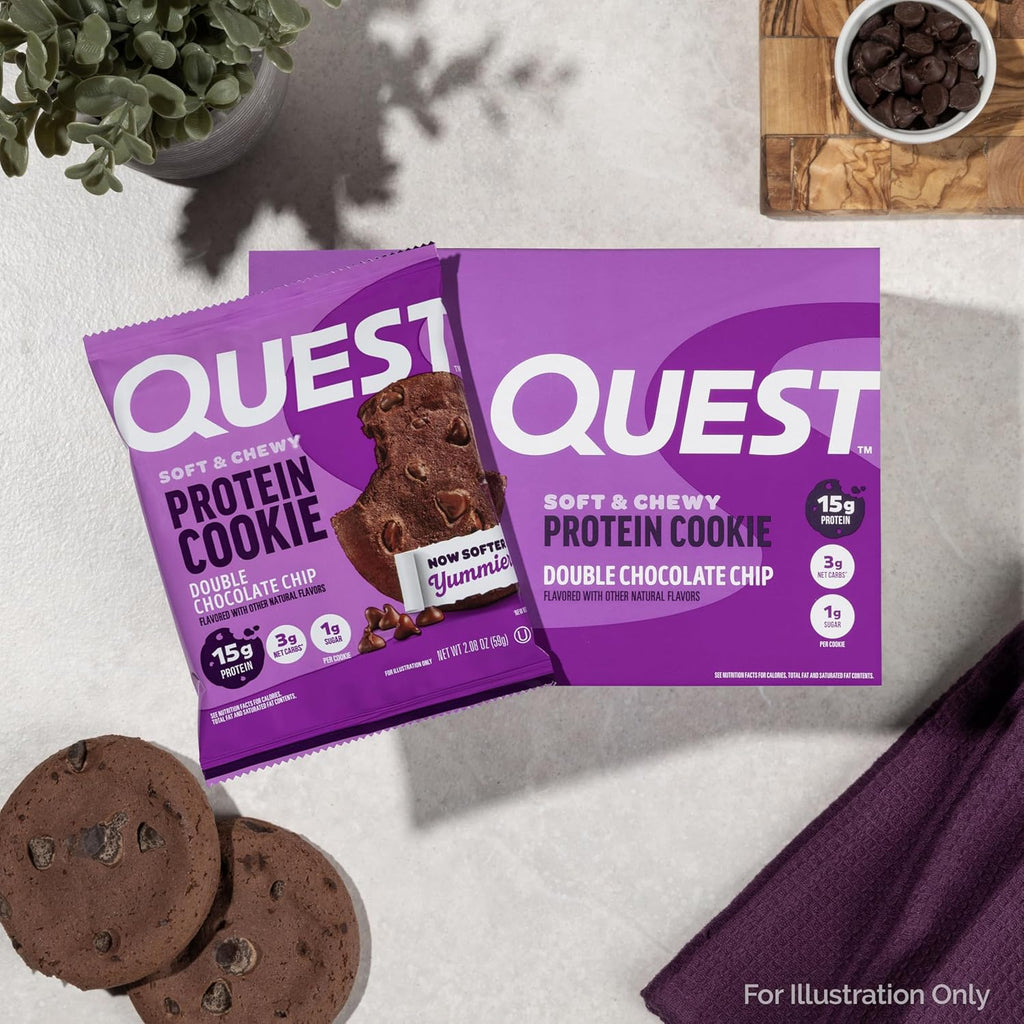 Quest Soft & Chewy Protein Cookie - 15g Protein - Double Chocolate Chip (12 Cookies)