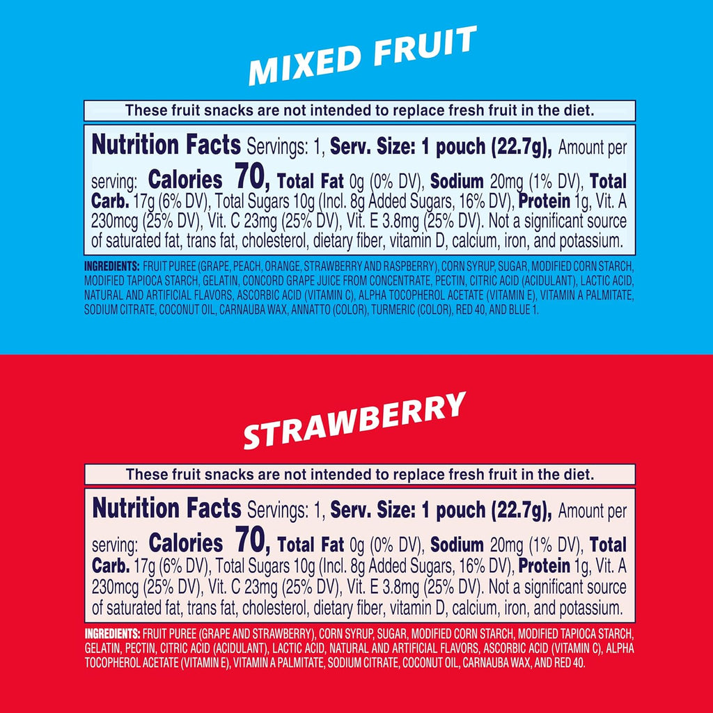 Welch's Fruit Snacks, Mixed Fruit & Strawberry Snack Box, Stocking Stuffers, 0.8oz Snack Packs (Pack of 60)