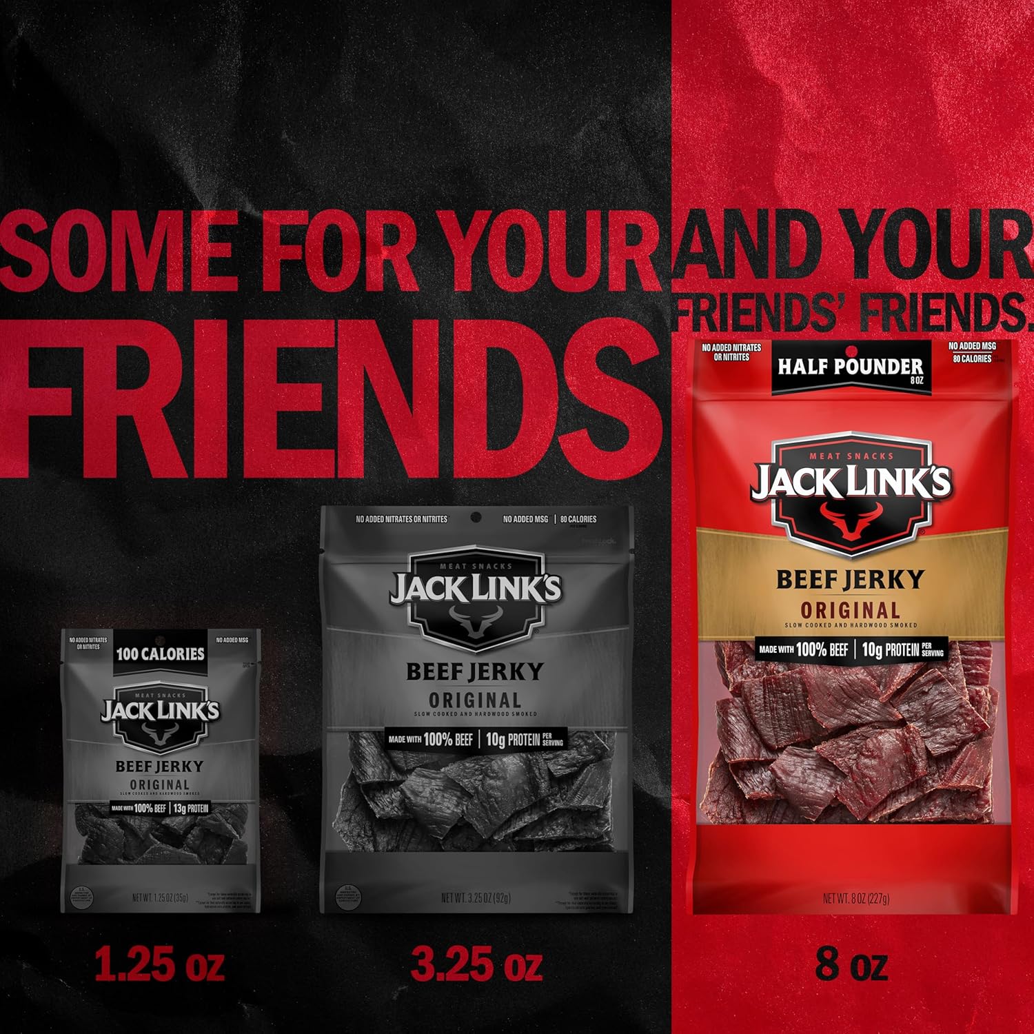 Jack Link's Beef Jerky, Original, Half Pounder Large Jerky Bag - Flavorful Meat Snack, Ready to Eat Protein Snacks with 10g of Protein per Serving, Made with 100% Beef