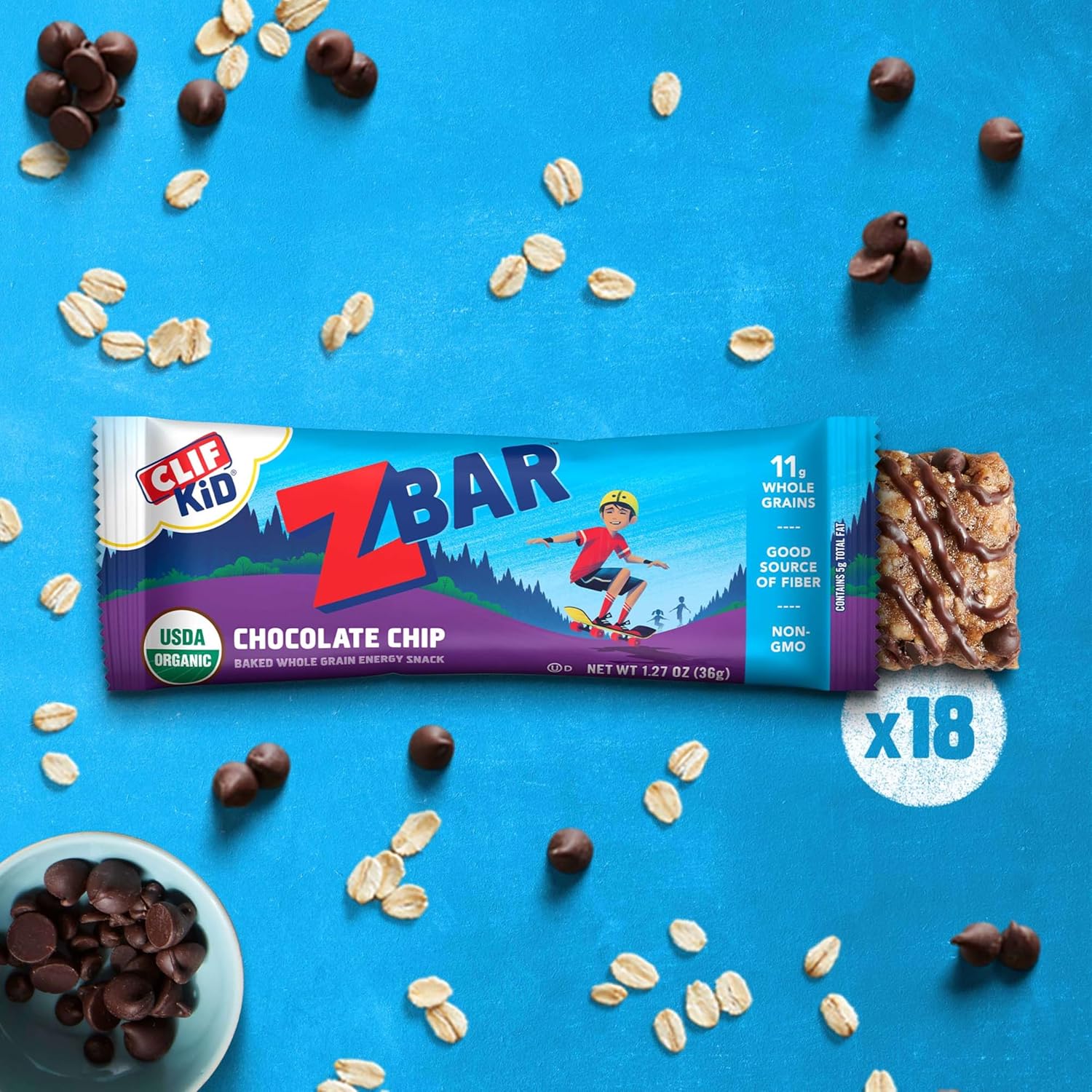 Zbar - Chocolate Chip - Soft-Baked Energy Snack Bars - Non-GMO - 12g Whole Grains - USDA Organic Granola Bars (18 Pack)