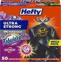 Hefty Ultra Strong 30 Gallon Trash Bags, Large Trash Bags 30 Gallon Size, Multipurpose, Break Resistant Drawstring Closure, Resists Leaks, Punctures, and Tears, Black, Fabuloso Scent, 50 Bags