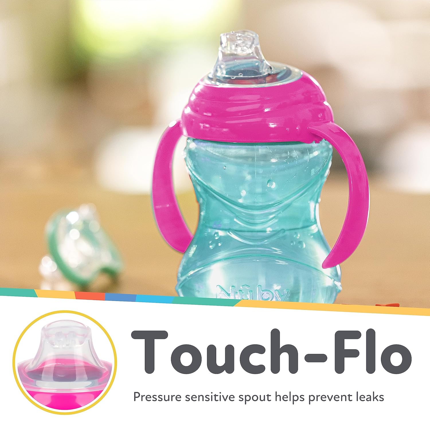 Nuby Clik-It Grip N' Sip Soft Spout No-Spill Training Sippy Cup with Handles - (3-Pack) 10 oz - 4+ Months - Aqua/Purple/Pink