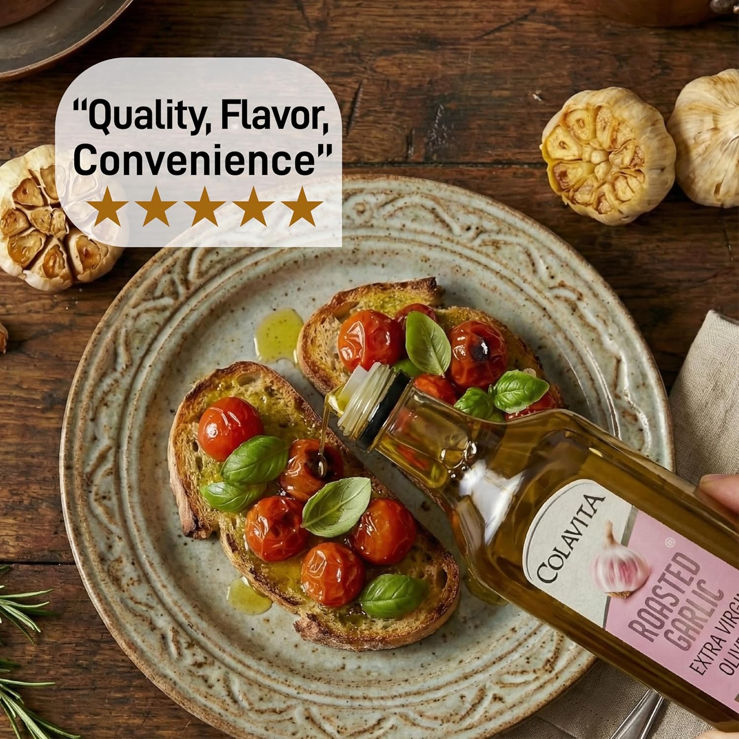 Colavita Roasted Garlic Extra Virgin Olive Oil, 32 Fl Oz – Cold Pressed EVOO Infused with Natural Roasted Garlic Flavor for Cooking, Dressings, Marinades & Dipping