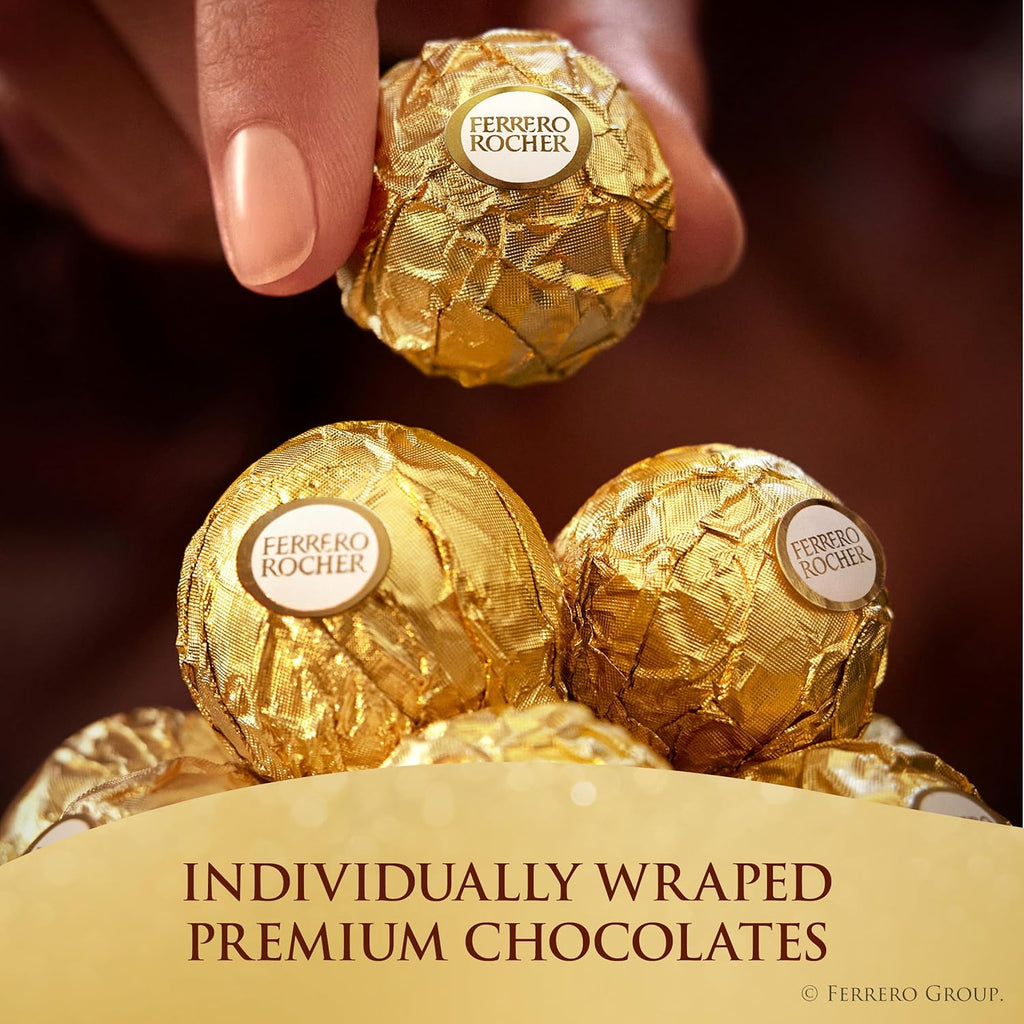 Ferrero Rocher Gourmet Hazelnut Milk Chocolate Gift Box, 12 Individually Wrapped Chocolates, 5.3 oz