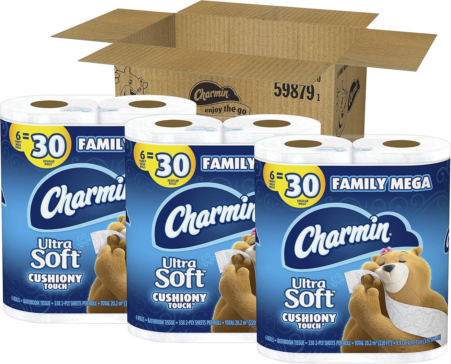 Charmin Ultra Soft Cushiony Touch Toilet Paper, 18 Family Mega Rolls = 90 Regular Rolls