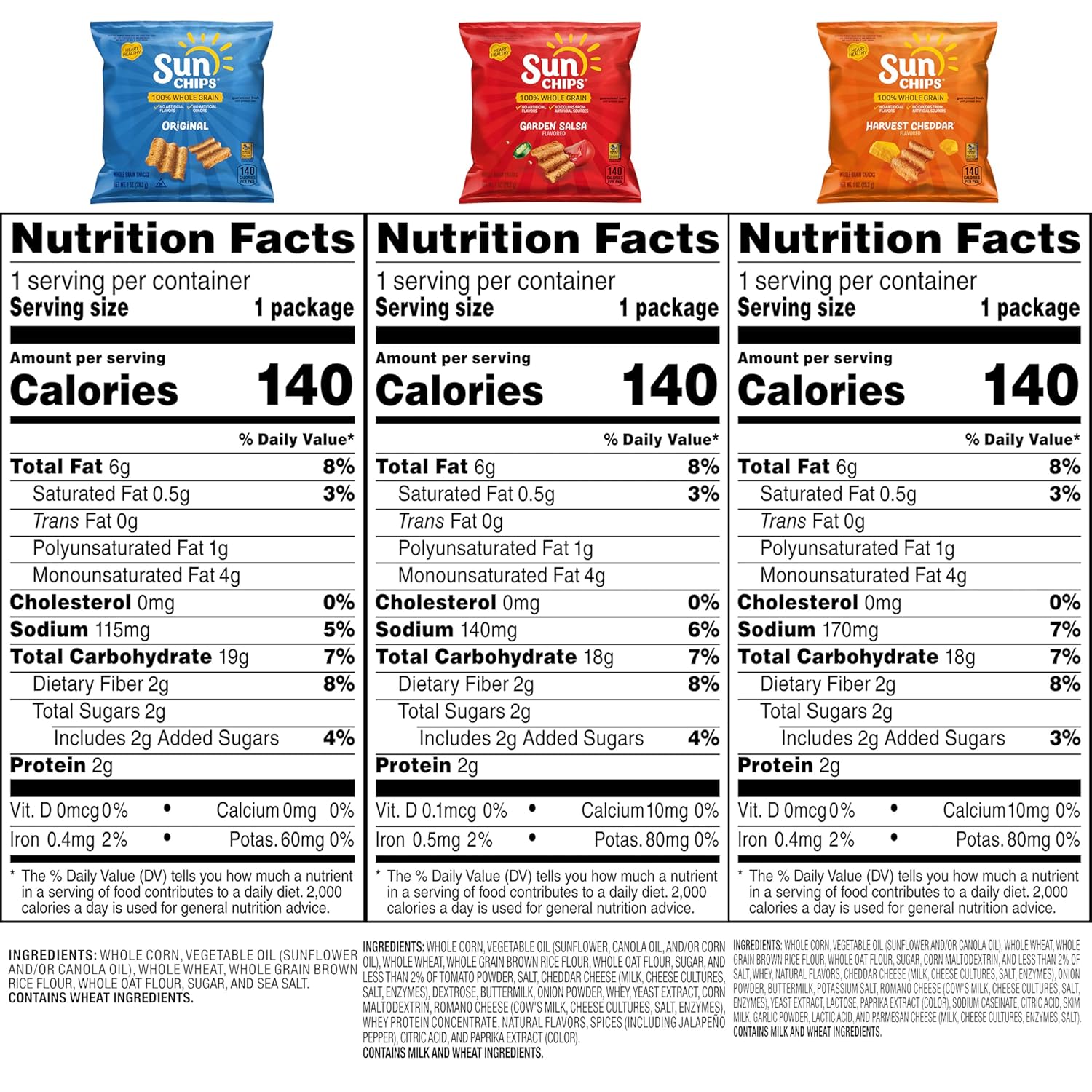 SunChips 100% Whole Grain Chips, Variety Pack, 1 oz Bags, Pack of 40, No Artificial Flavors, No Colors from Artificial Sources