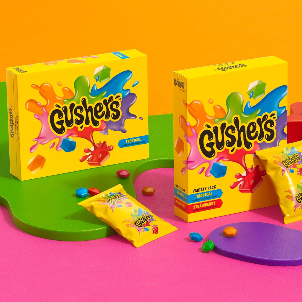 Gushers Fruit Flavored Snacks, Valentine's Day, Tropical and Strawberry, Variety Pack, 20 Ct, 16 oz