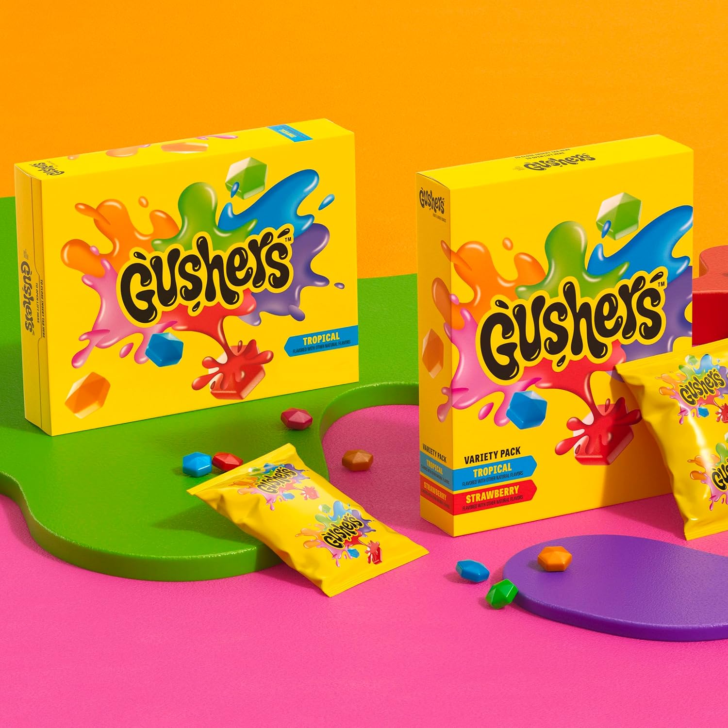 Gushers Fruit Flavored Snacks, Valentine's Day, Tropical and Strawberry, Variety Pack, 20 Ct, 16 oz