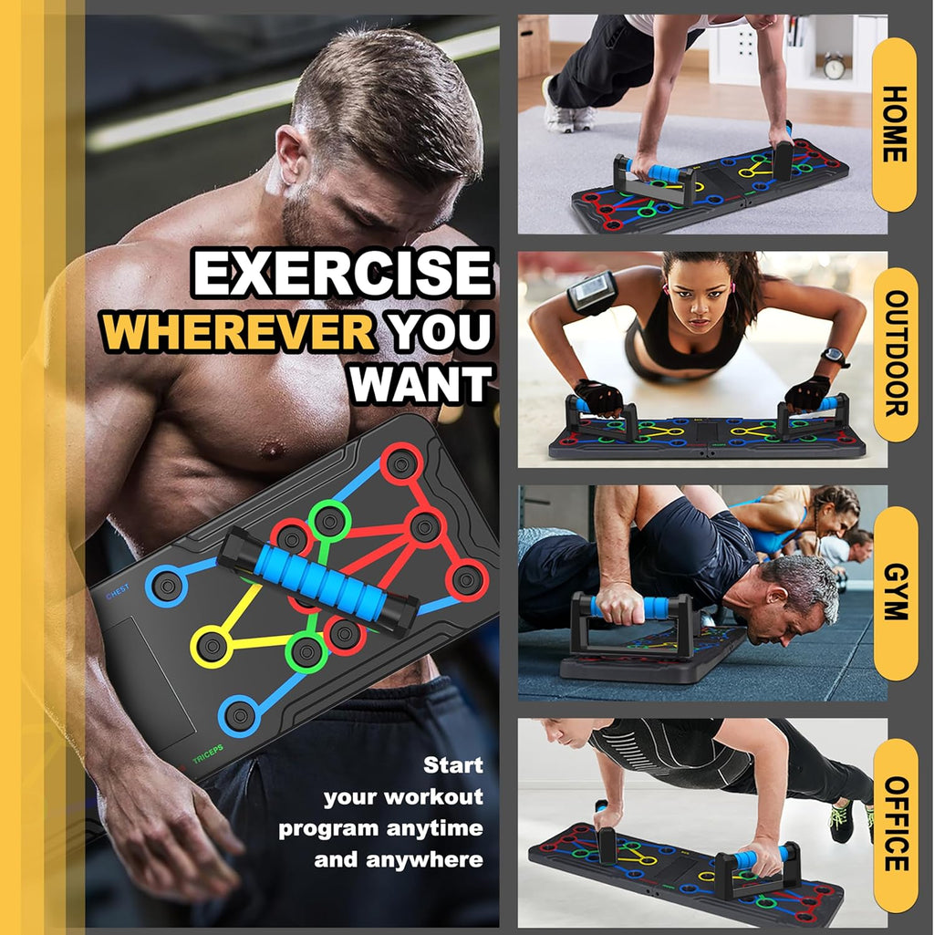 Solid Push Up Board 15 in 1 Home Workout Equipment Multi-Functional Pushup Stands System Fitness Floor Chest Muscle Exercise Professional Equipment Burn Fat Strength Training Arm Men & Women Weights,