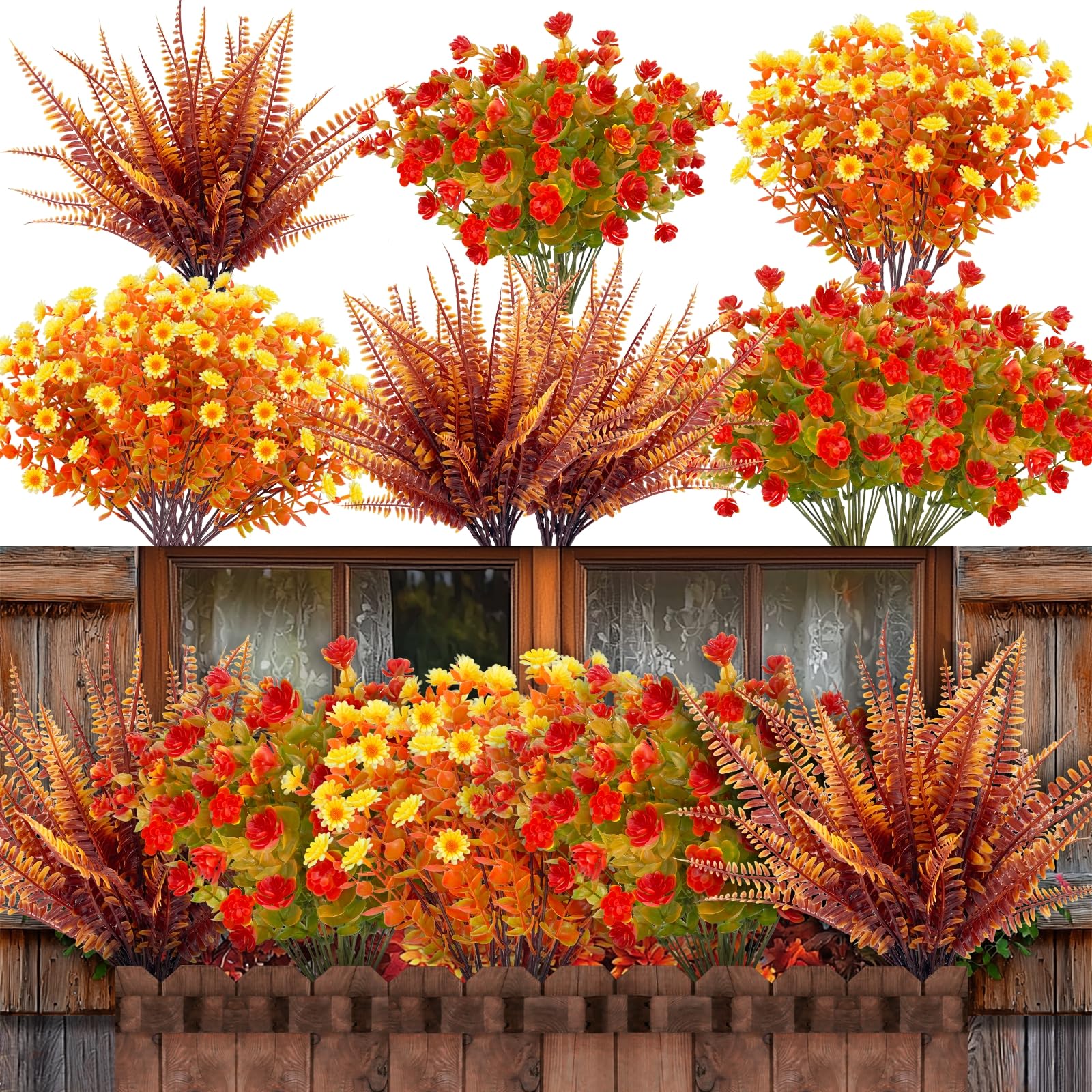 20 Bundles Artificial Fall Flowers for Outdoors Fall Decorations for Home | UV Resistant Fake Mums Faux Fall Plants Plastic Flowers for Garden Porch Fireplace Patio Indoor Autumn Thanksgiving Decor