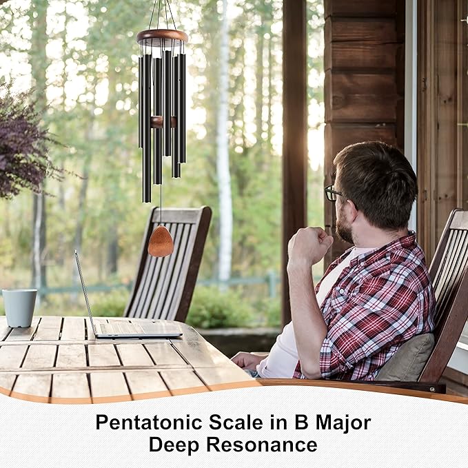 Large Aluminium Wind Chimes 37" to Create a Zen Atmosphere Suitable for Outdoor, Garden, Patio Decoration. Classic Black Wind Chime with Wind Catcher Suitable as A Gift for Mom Neighbor Unisex
