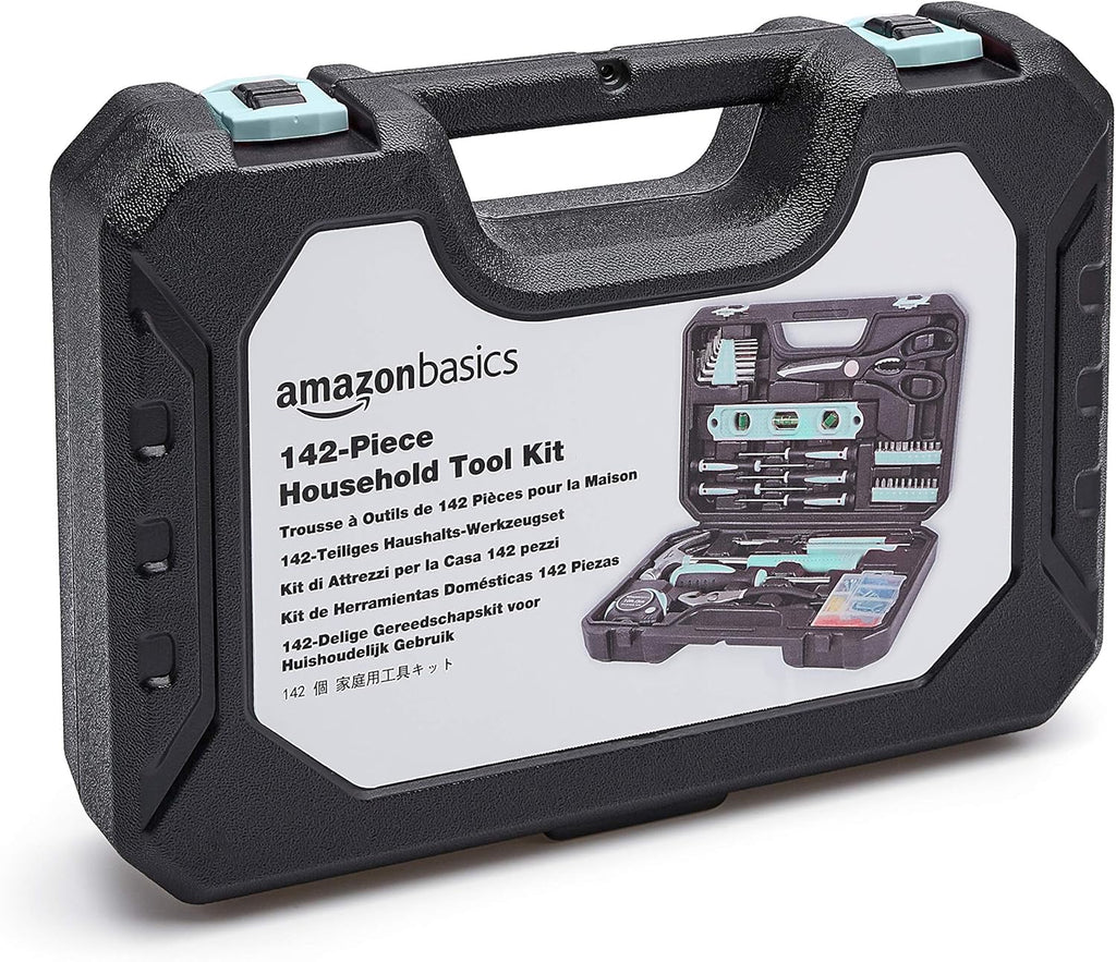 Basics Household Tool Kit With Storage Case, 142 Piece, Turquoise, 13.39 x 9.25 x 2.95 inch