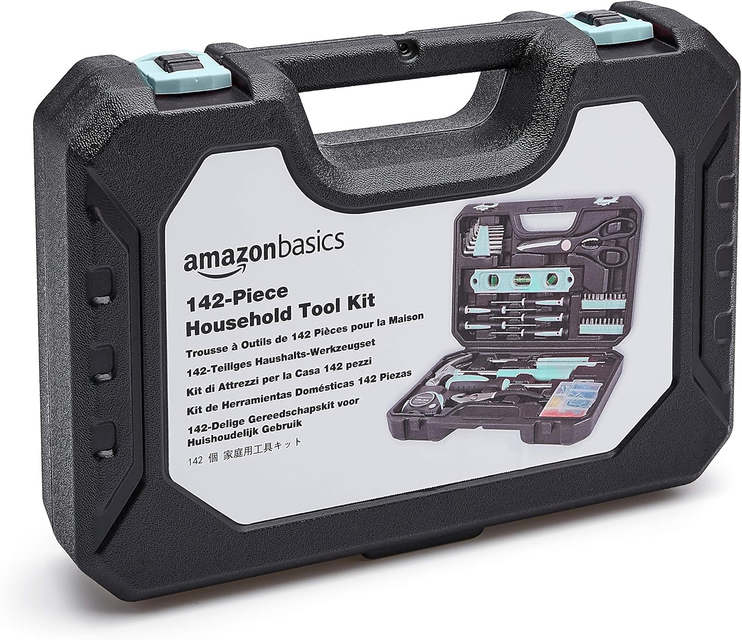 Basics Household Tool Kit With Storage Case, 142 Piece, Turquoise, 13.39 x 9.25 x 2.95 inch