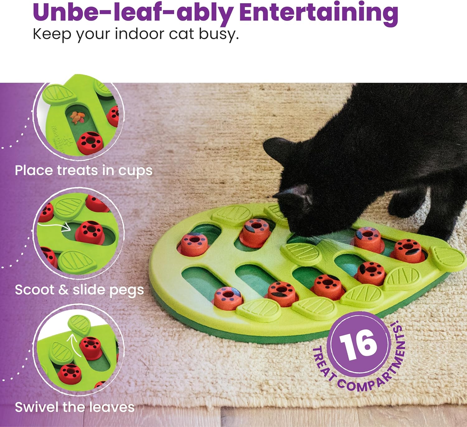 Catstages Nina Ottosson Buggin' Out Puzzle & Play – Interactive Cat Puzzle Feeder for Indoor Cats, 16 Hidden Treat Compartments, Slow Feeder, Durable & Easy-Clean
